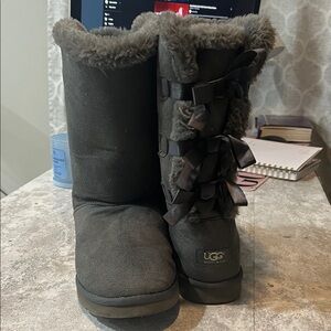 UGG Charcoal Boots with Ribbon Accents